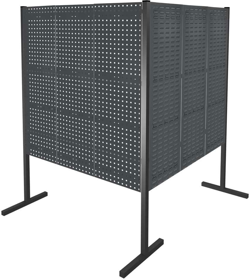 Werkzeugwand mit Loch- /Schlitzplatten, Doppelfeld 90° Winkel, Länge 1500 / 1500 mm