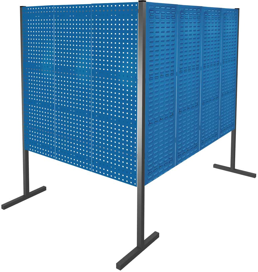 Werkzeugwand mit Loch- /Schlitzplatten, Doppelfeld 90° Winkel, Länge 1500 / 2000 mm