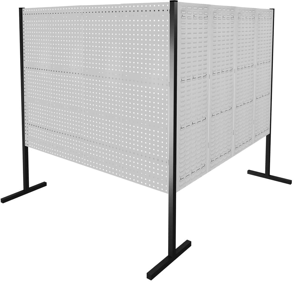 Werkzeugwand mit Loch- /Schlitzplatten, Doppelfeld 90° Winkel, Länge 2000 / 2000 mm