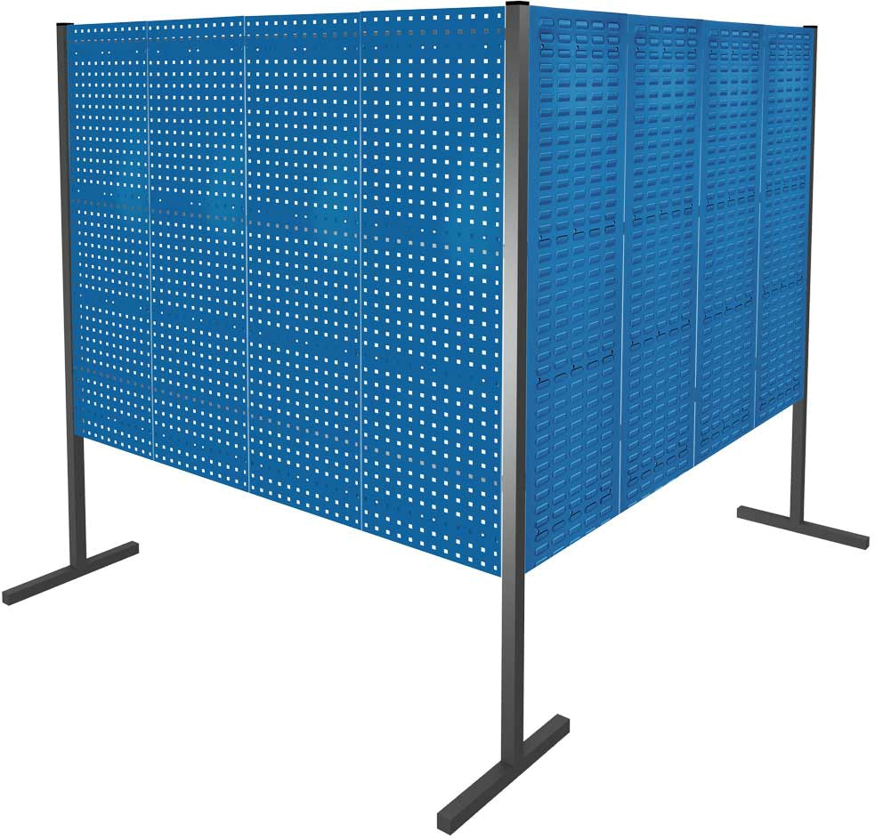 Werkzeugwand mit Loch- /Schlitzplatten, Doppelfeld 90° Winkel, Länge 2000 / 2000 mm