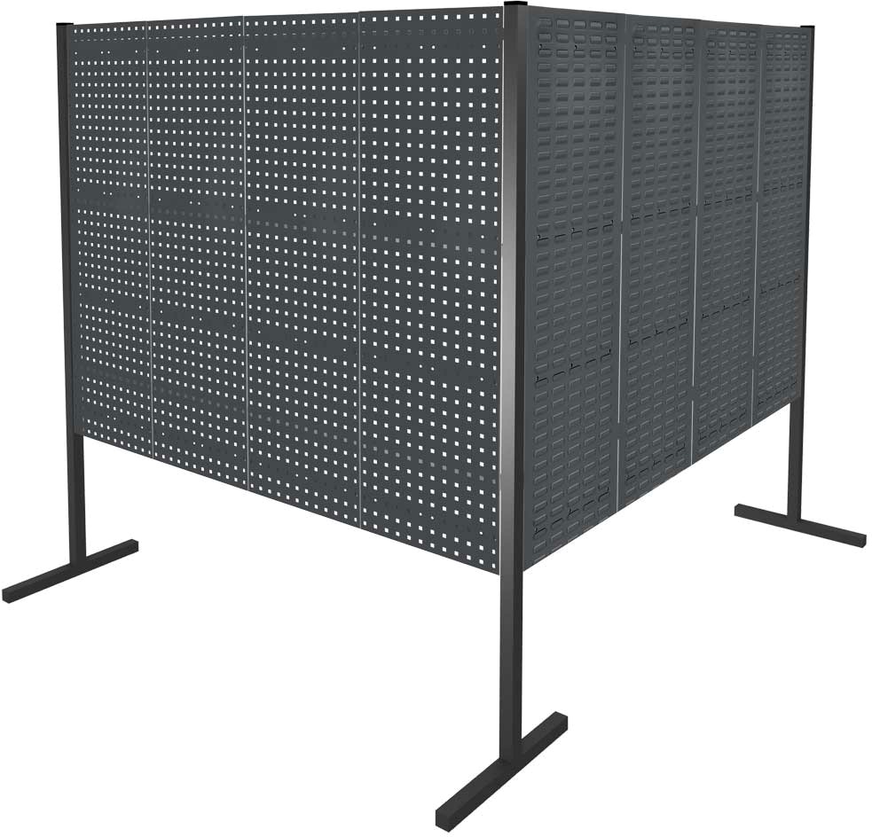 Werkzeugwand mit Loch- /Schlitzplatten, Doppelfeld 90° Winkel, Länge 2000 / 2000 mm