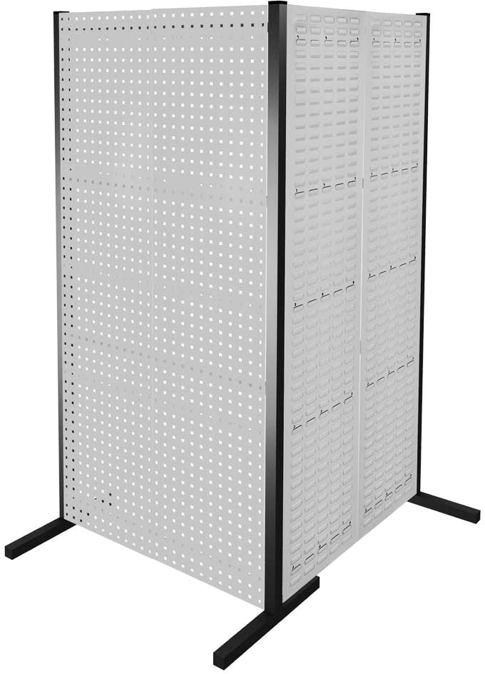 Werkzeugwand mit Loch- /Schlitzplatten, Doppelfeld 90° Winkel, Länge 1000 / 1000 mm