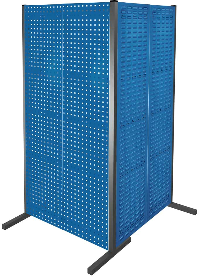 Werkzeugwand mit Loch- /Schlitzplatten, Doppelfeld 90° Winkel, Länge 1000 / 1000 mm