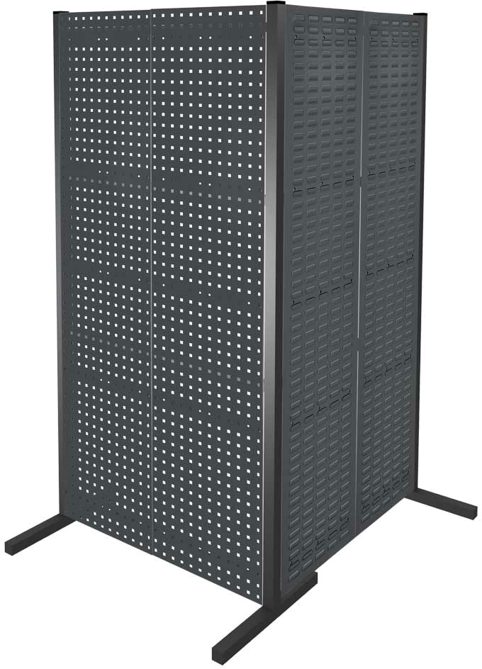 Werkzeugwand mit Loch- /Schlitzplatten, Doppelfeld 90° Winkel, Länge 1000 / 1000 mm