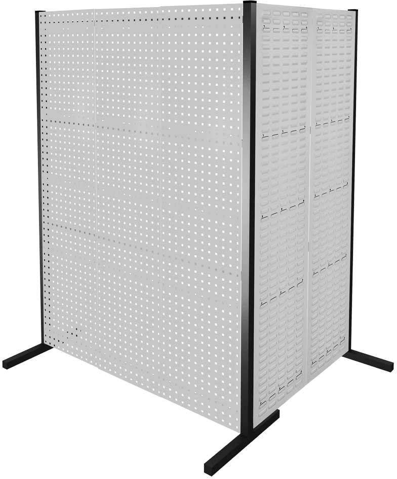 Werkzeugwand mit Loch- /Schlitzplatten, Doppelfeld 90° Winkel, Länge 1500 / 1000 mm