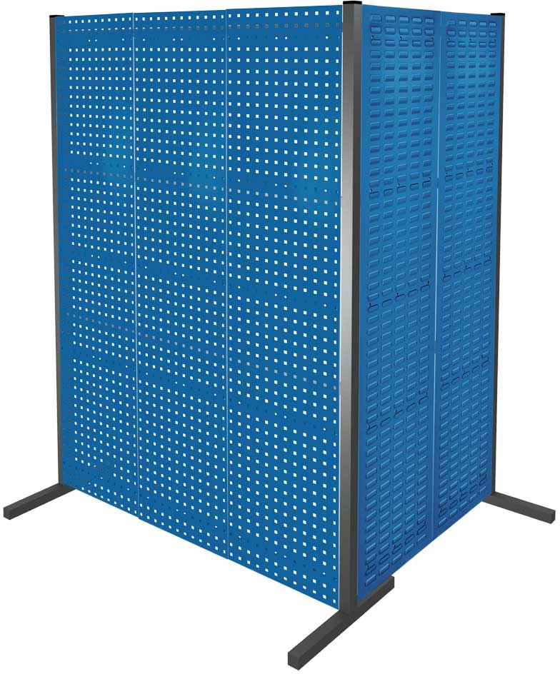 Werkzeugwand mit Loch- /Schlitzplatten, Doppelfeld 90° Winkel, Länge 1000 / 1500 mm