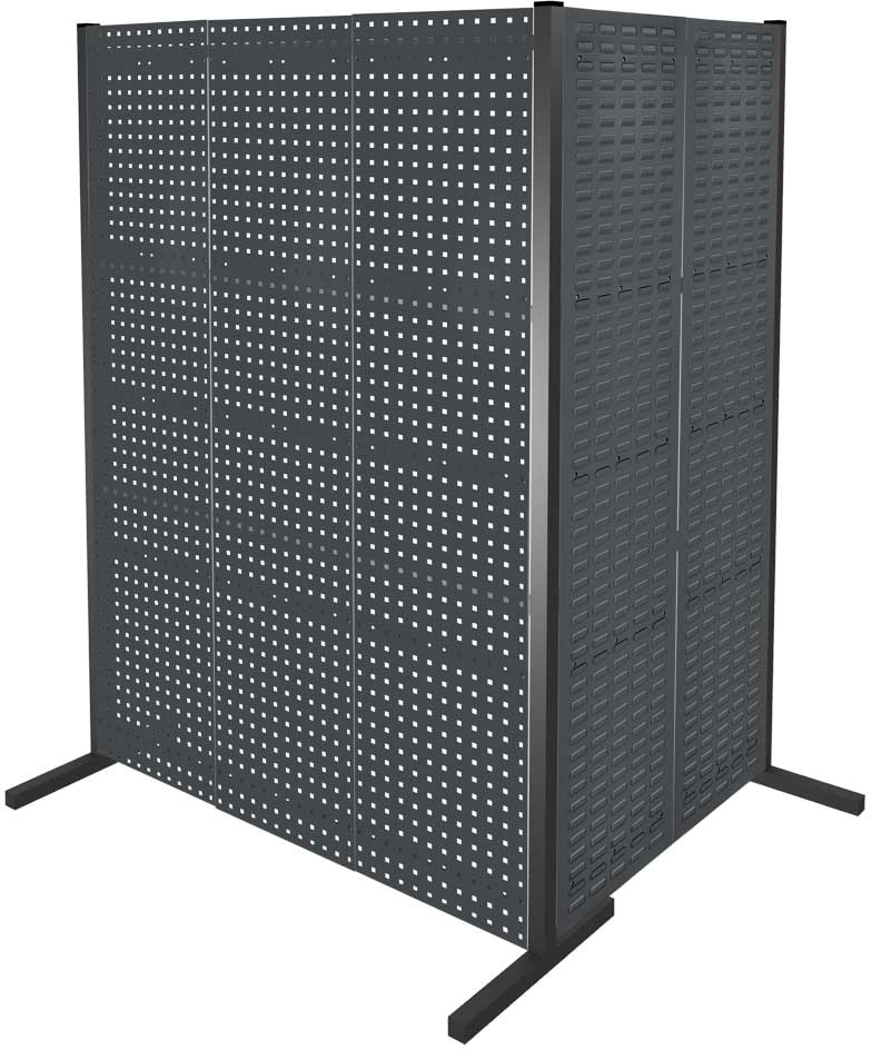 Werkzeugwand mit Loch- /Schlitzplatten, Doppelfeld 90° Winkel, Länge 1000 / 1500 mm