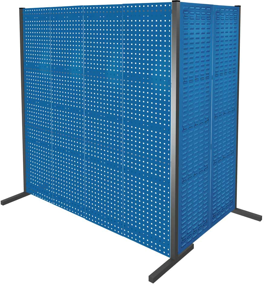 Werkzeugwand mit Loch- /Schlitzplatten, Doppelfeld 90° Winkel, Länge 1000 / 2000 mm