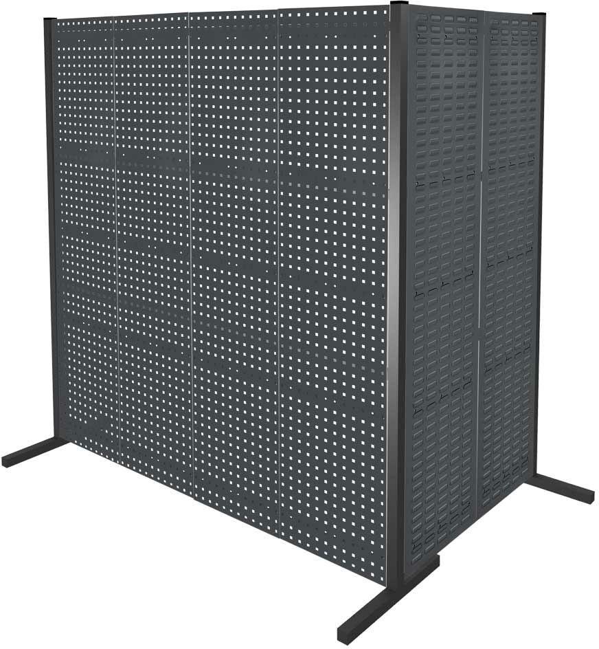 Werkzeugwand mit Loch- /Schlitzplatten, Doppelfeld 90° Winkel, Länge 1000 / 2000 mm