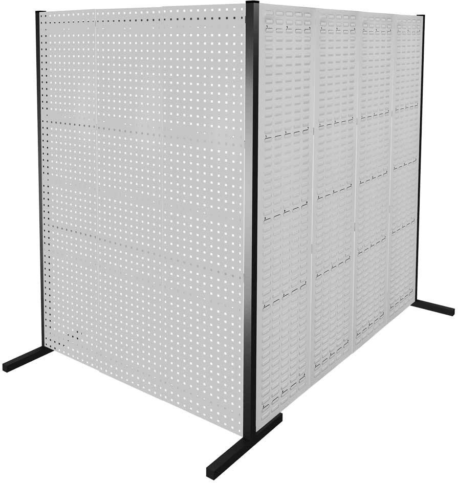 Werkzeugwand mit Loch- /Schlitzplatten, Doppelfeld 90° Winkel, Länge 1500 / 2000 mm