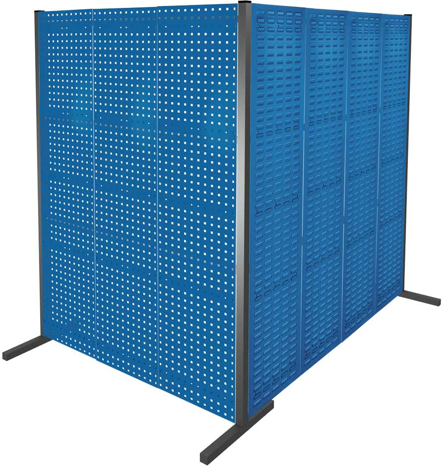 Werkzeugwand mit Loch- /Schlitzplatten, Doppelfeld 90° Winkel, Länge 1500 / 2000 mm