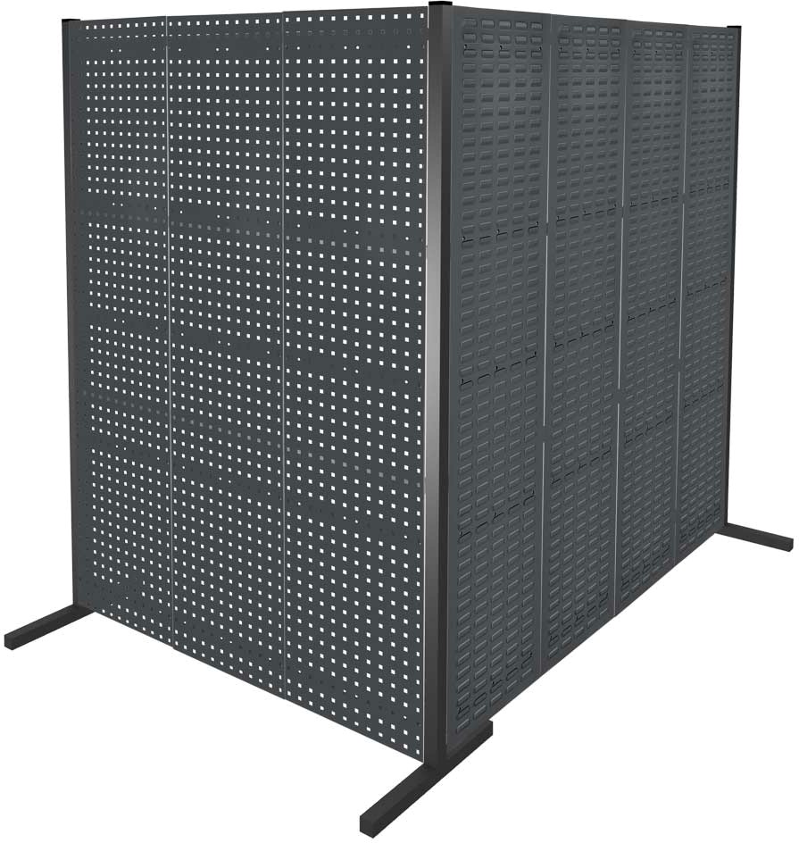 Werkzeugwand mit Loch- /Schlitzplatten, Doppelfeld 90° Winkel, Länge 1500 / 2000 mm