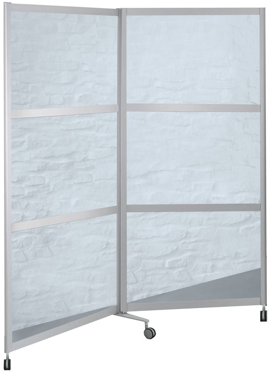 Mobile Faltstellwand B1, fahrbar, ESG-Klarglas 3-teilig