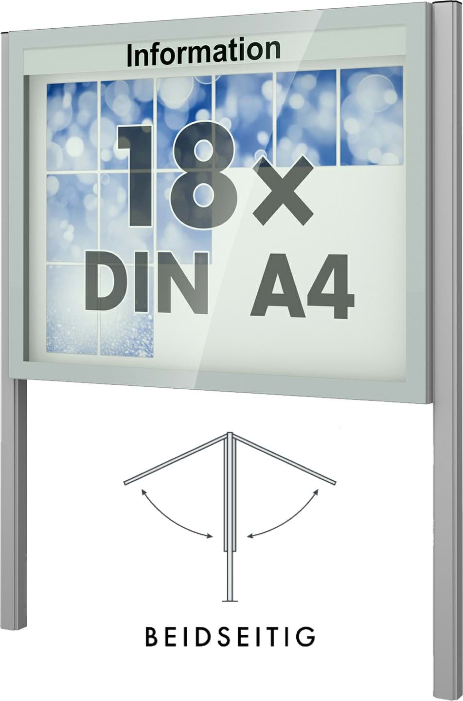 Doppel-Schaukasten Vitrum 1450x1150x166 mm BxHxT, mit Ständer