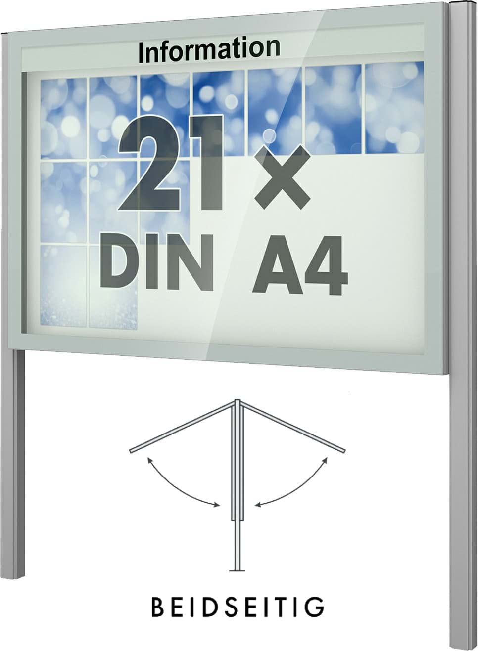 Doppel-Schaukasten Vitrum 1650x1150x166 mm BxHxT, mit Ständer