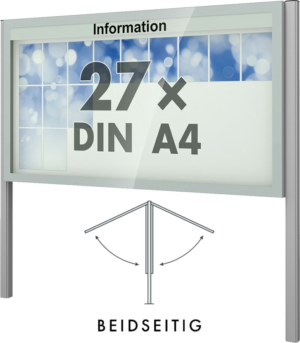 Doppel-Schaukasten Vitrum 2050x1150x166 mm BxHxT, mit Ständer