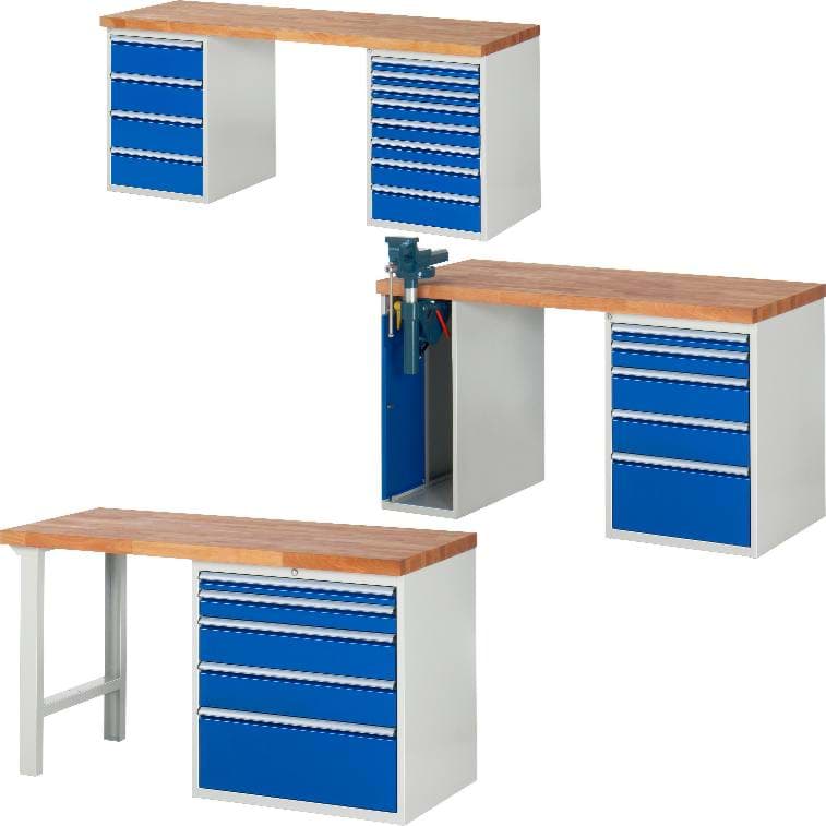Werkbänke mit Schubladenschränken