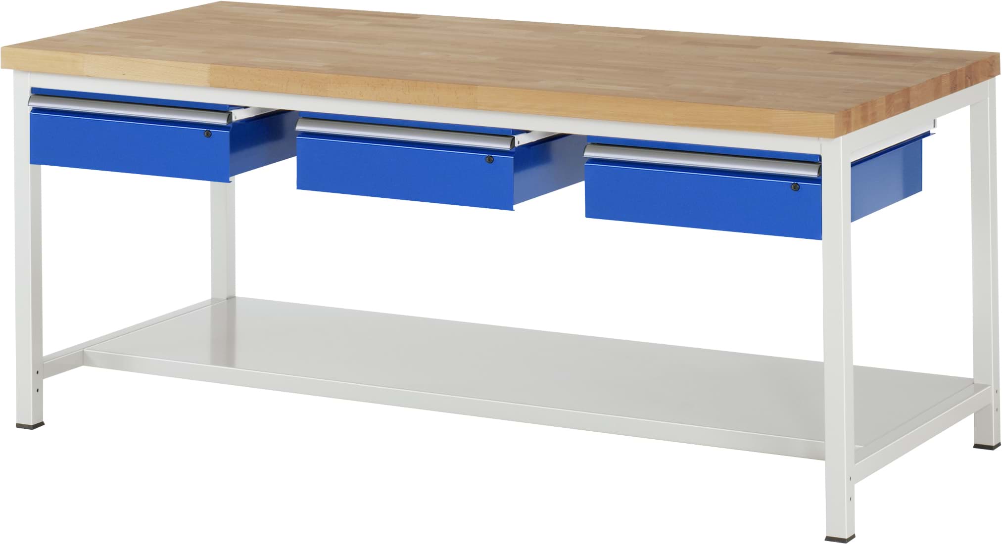 Werkbank Modell 8003, B 2000xT 900xH 840-1040mm, Buche-Massiv-Platte 40mm