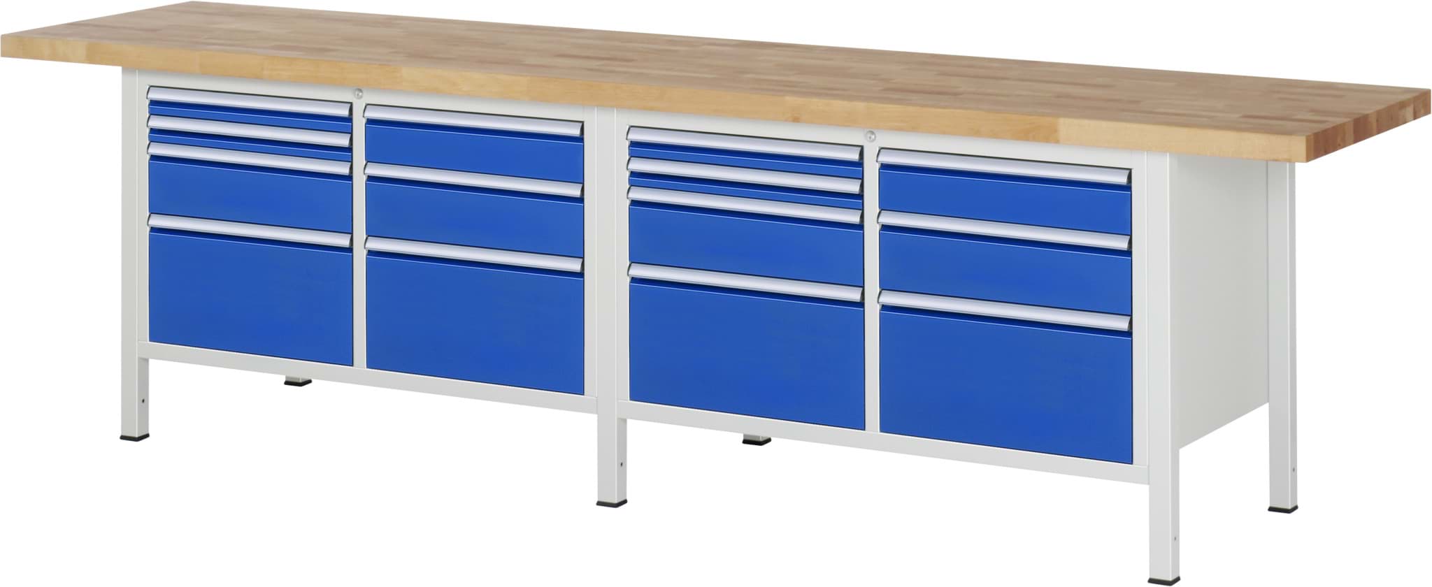 Werkbank Modell 8476, B 3000xT 700xH 840mm, Buche-Massiv-Platte 40mm