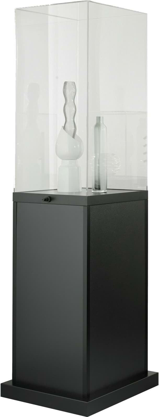 Exponatvitrine gross 2000x500x500 mm HxBxT mit Kunstglashaube, silber