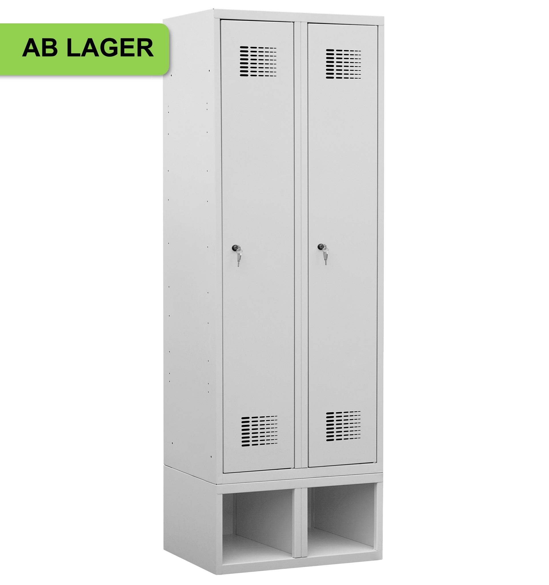 Garderobenschrank auf Schuhfach Höhe 350mm, 2 Abteile mit 400 mm Abteilbreite, 1 Stück ab Lager