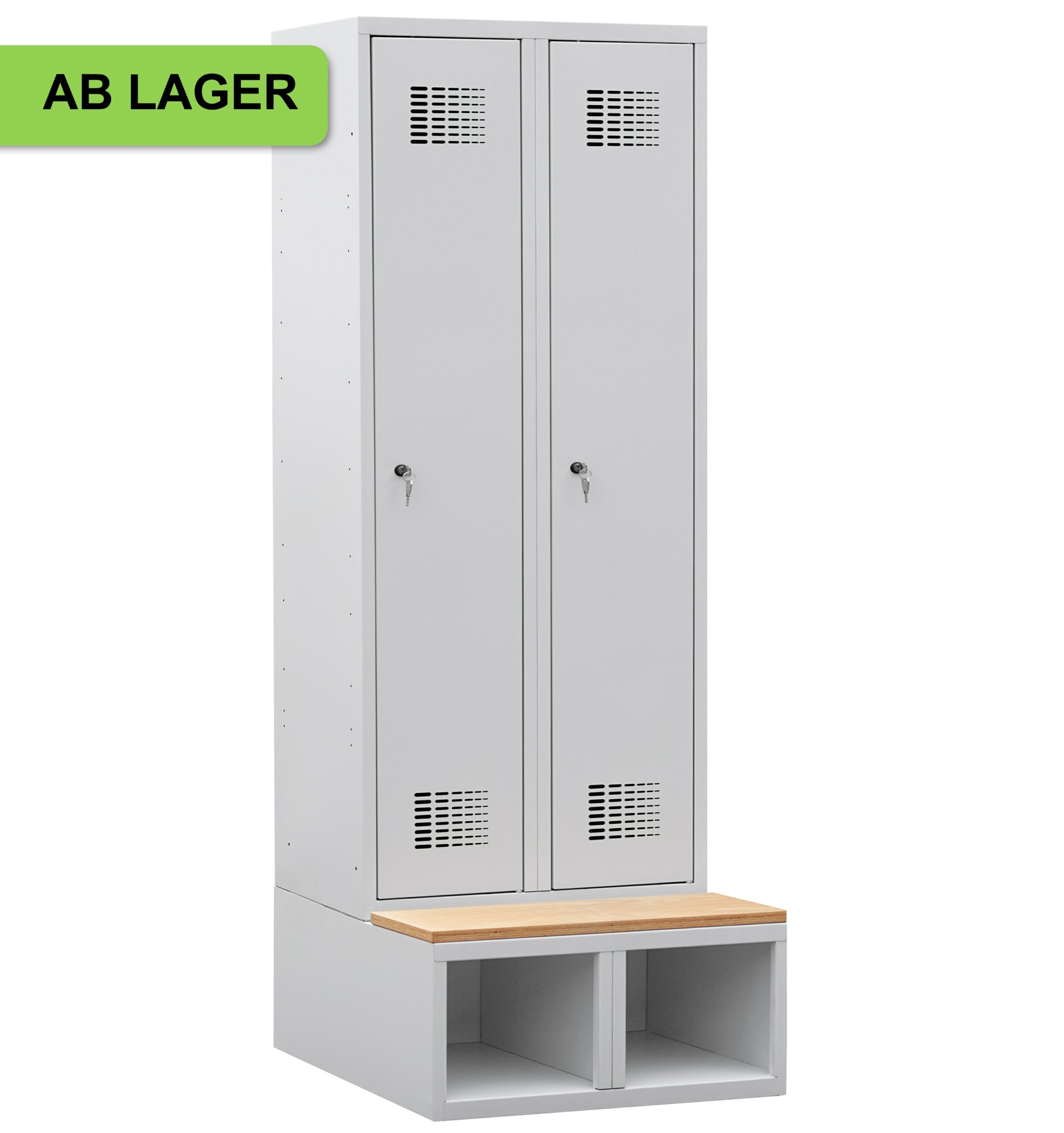Garderobenschrank auf Schuhfach mit Sitzbank, 2 Abteile mit 400 mm Abteilbreite ab Lager