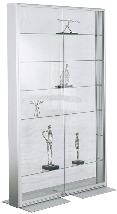 Exponatstandvitrine 2000x1200x140 mm HxBxT, Metall-Stahlfüsse