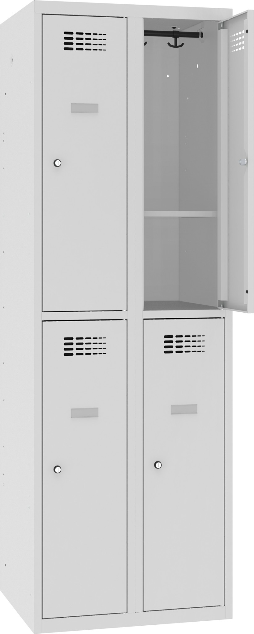 Garderobenschrank, Breite 600 mm 2 Abteile mit 2 Fächer übereinander, SUS 322 W Z