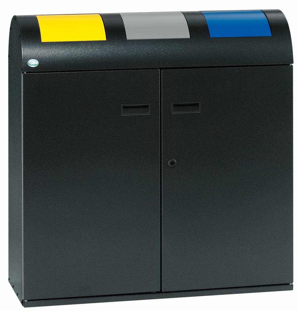 Wertstoffsammelstation WSS 75R Korpus antik-silber, Einwurfklappen gelb, silber, blau