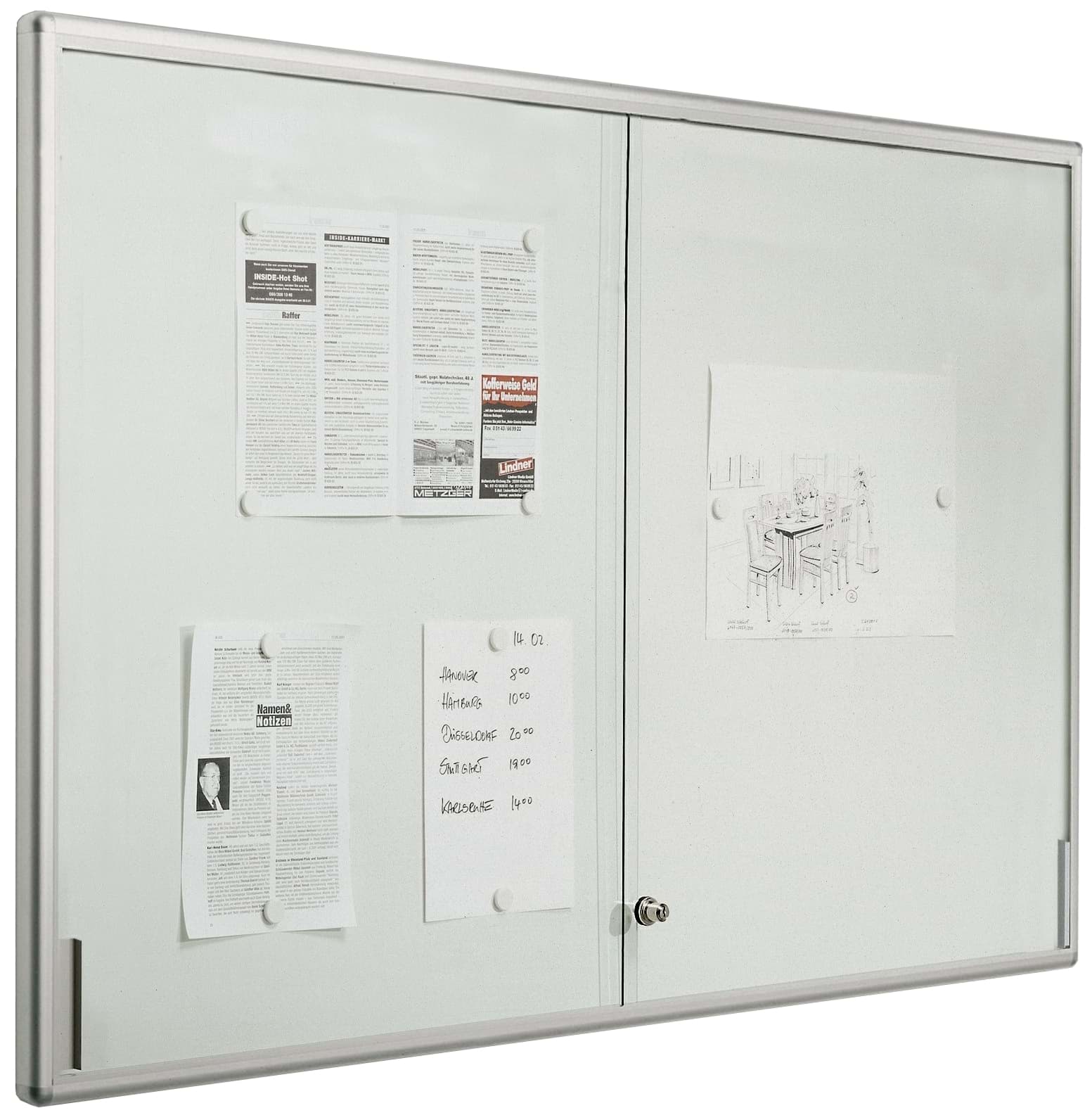 Schaukasten für 8 x A4-Seiten, 910x670x50 mm BxHxT, Hochformat