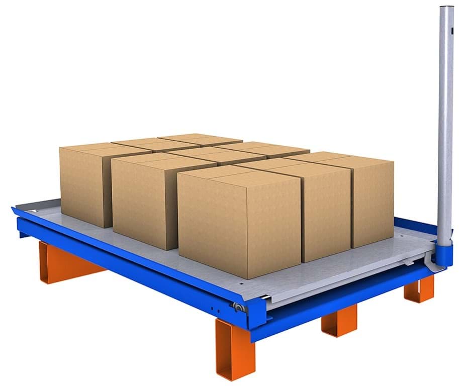 Palettenauszug auf Bodenebene mit Stahlfachboden 800x1200 mm, blau 5019/vorverzinkt