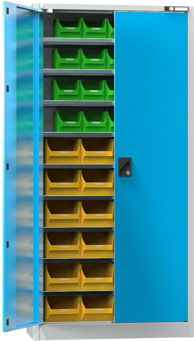 Werkstattschrank mit Türen und Behälter 1950x950x400 mm HxBxT UK1-B21