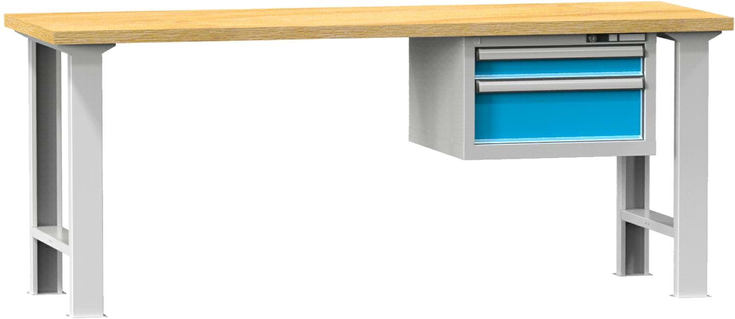 Werkbank fixe Höhe mit Schubladenblock, 2500x800x880 mm LxTxH