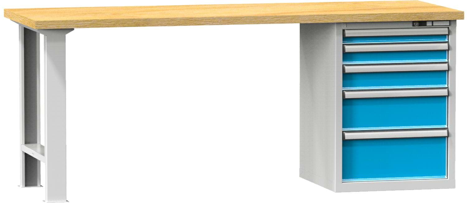 Werkbank fixe Höhe mit Schubladenschrank, 2500x800x880 mm LxTxH
