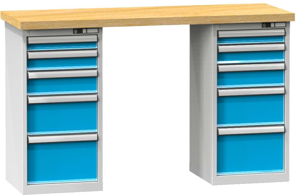 Werkbank fixe Höhe mit 2 x Schubladenschrank, 1500x800x880 mm LxTxH