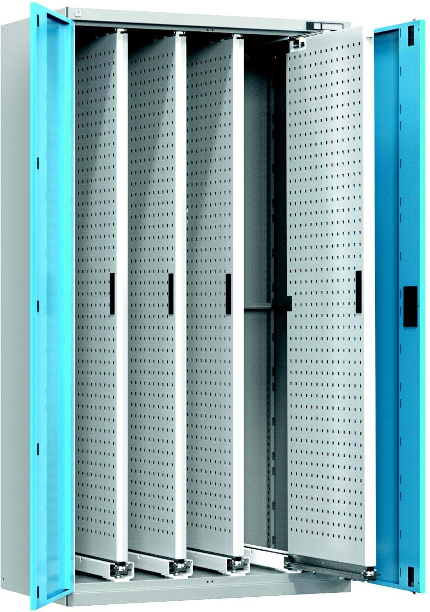 Vertikale Schränke mit ausziehbaren Lochplatten