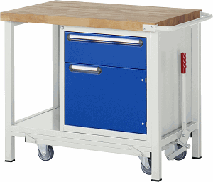 Werkbank mit absenkbarem Fahrgestell Modell 8152, B 1000xT 700xH 880mm, Buche-Massiv-Platte 40mm