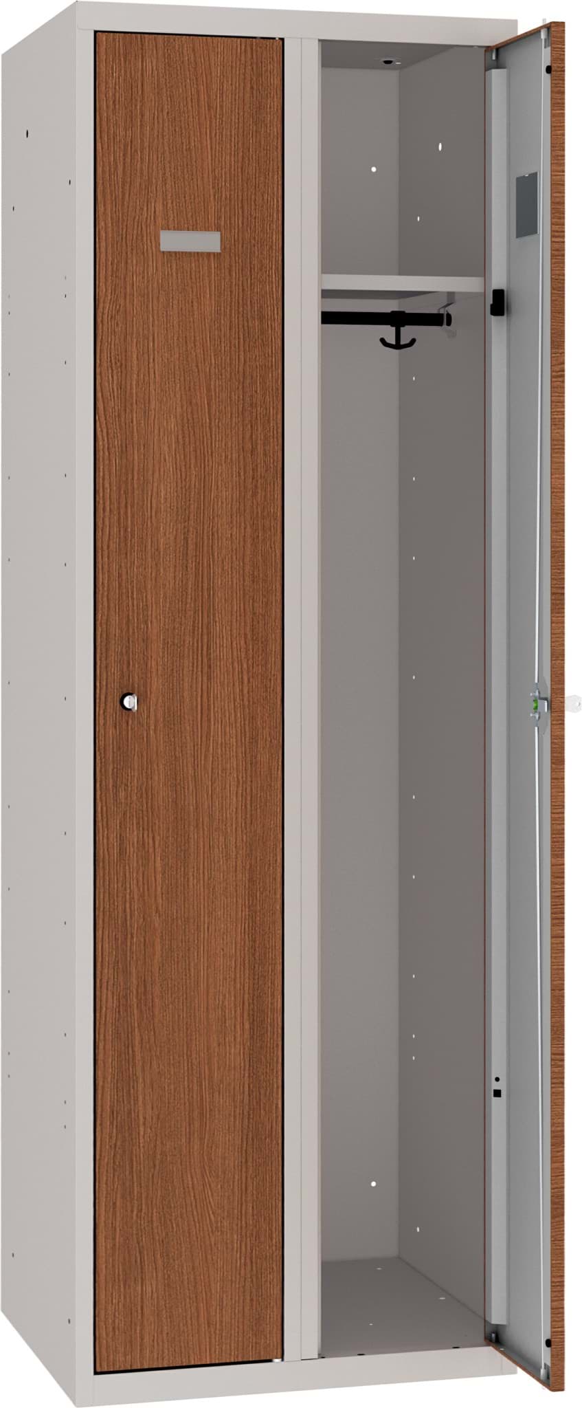 Garderobenschrank mit Nussbaumlaminat, 2 Abteile mit 300 mm Abteilbreite, SUM 320 W, 1 pkt