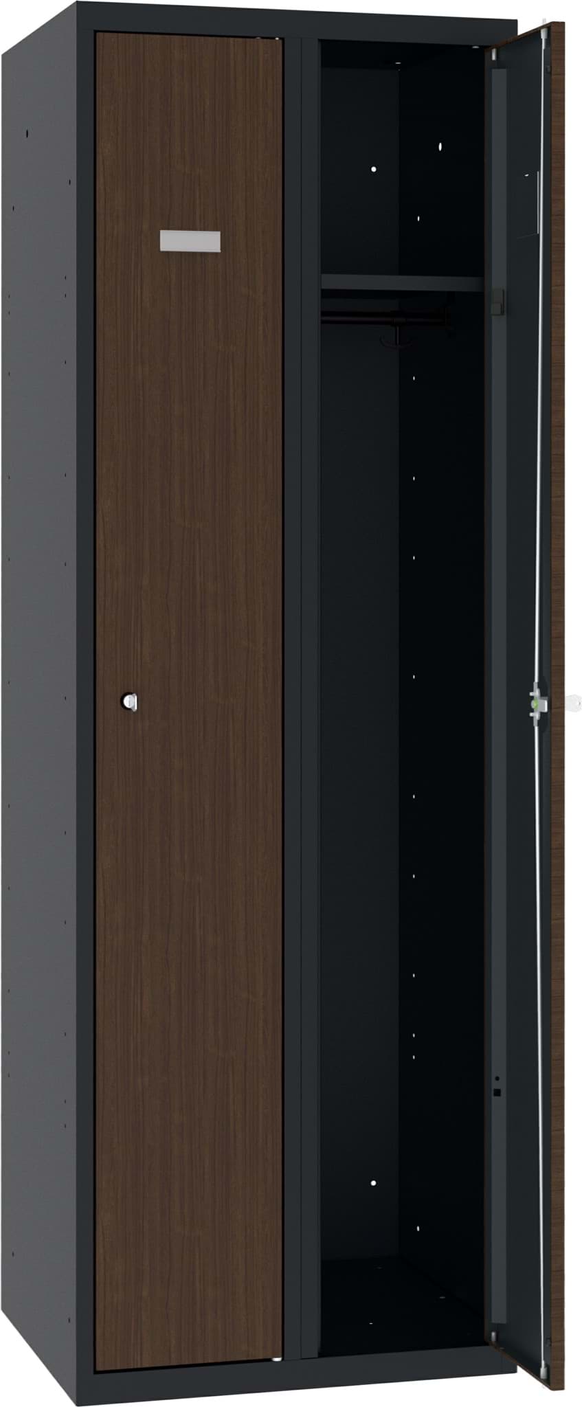 Garderobenschrank mit Teaklaminat, 2 Abteile mit 300 mm Abteilbreite, SUM 320 W, 1 pkt