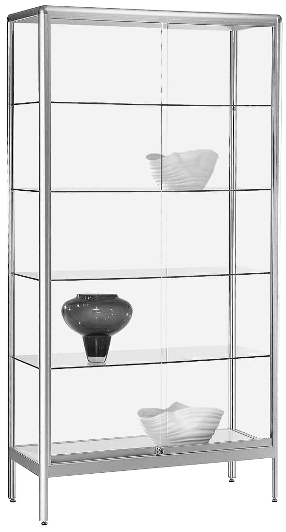 Standvitrine 1950x1000x500 mm HxBxT mit 5-seitiger ESG-Verglasung, eckige Profile