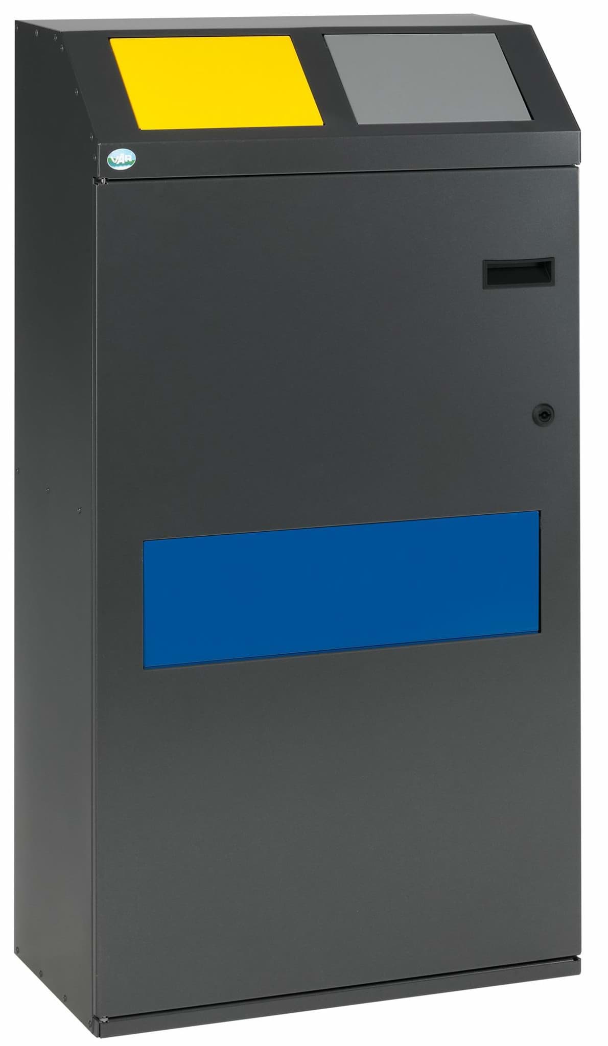 Wertstoffsammelstation WSS 115 3-Fach Korpus Eisenglimmer, Einwurfklappen gelb, silber, blau