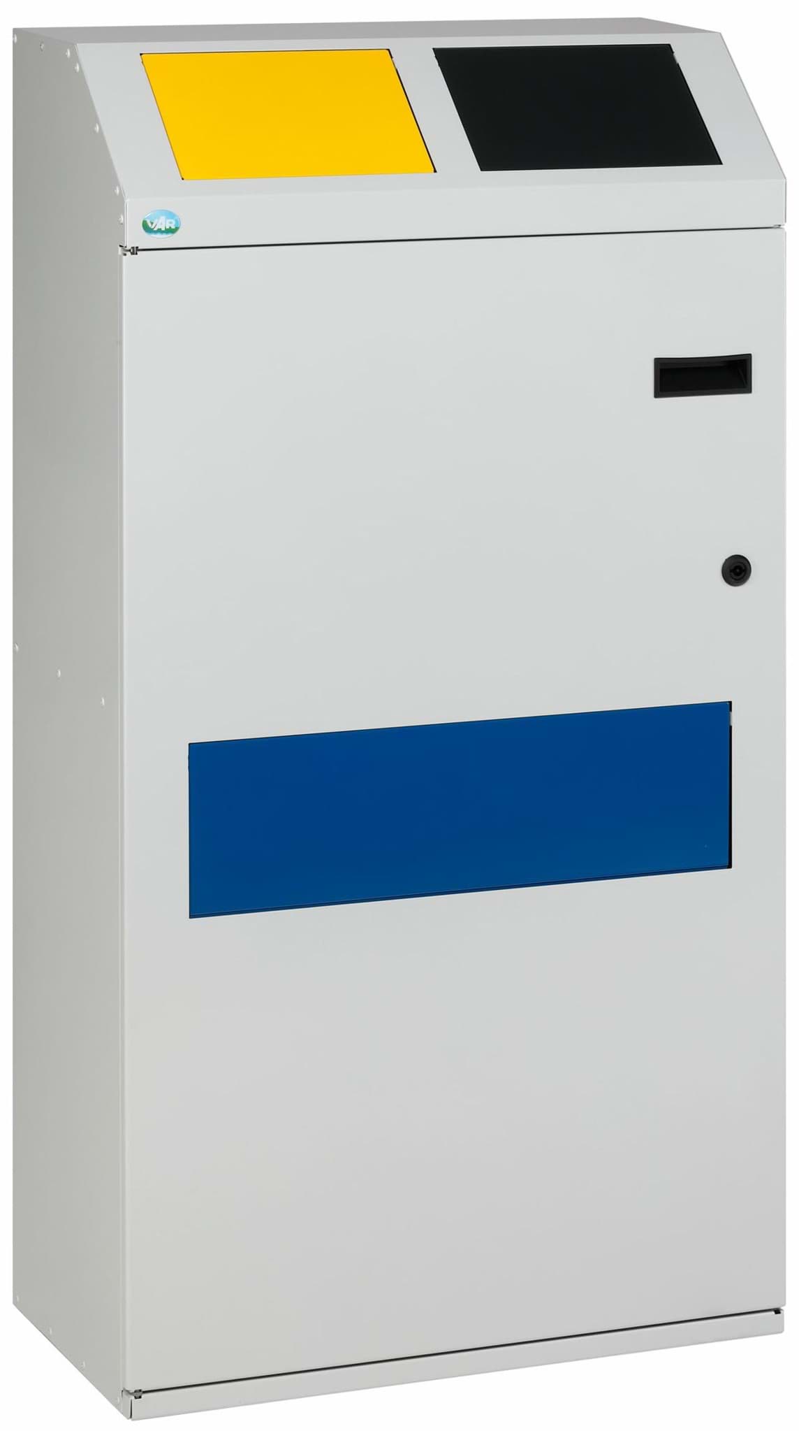 Wertstoffsammelstation WSS 115 3-Fach Korpus Lichtgrau, Einwurfklappen gelb, anthrazit, blau