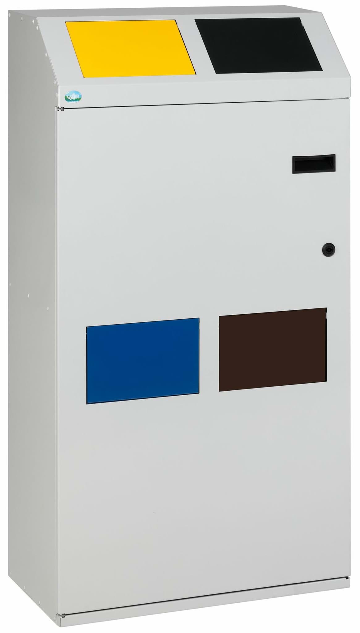 Wertstoffsammelstation WSS 115 4-Fach Korpus Lichtgrau, Einwurfklappen gelb, anthrazit, blau,braun