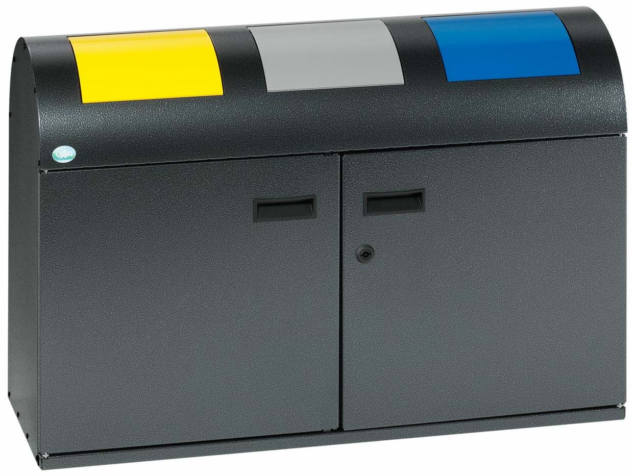 Wertstoffsammelstation WSS 50R Korpus antik-silber, Einwurfklappen gelb, silber, blau