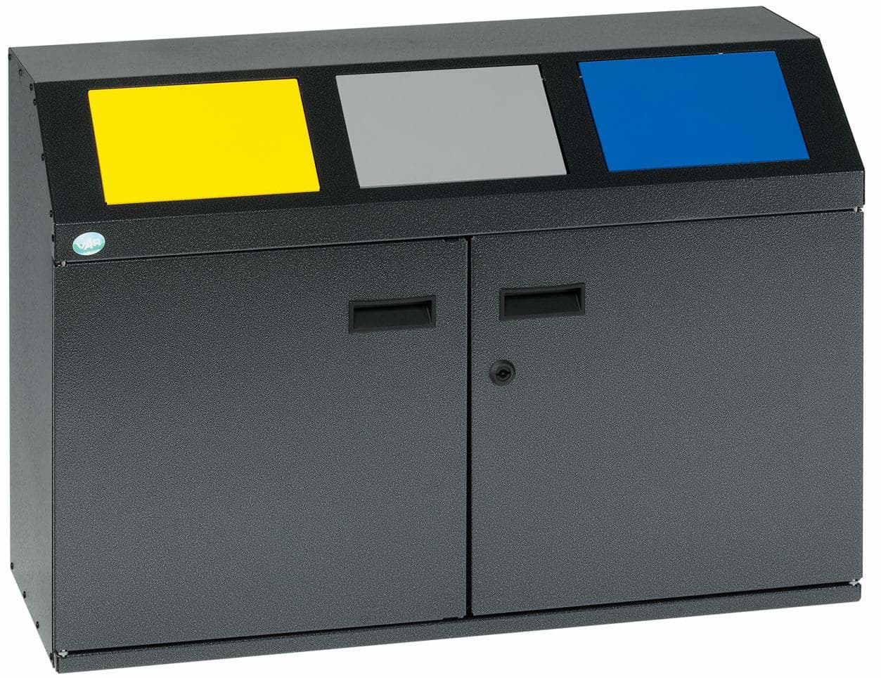 Wertstoffsammelstation WSS 50E Korpus antik-silber, Einwurfklappen gelb, silber, blau