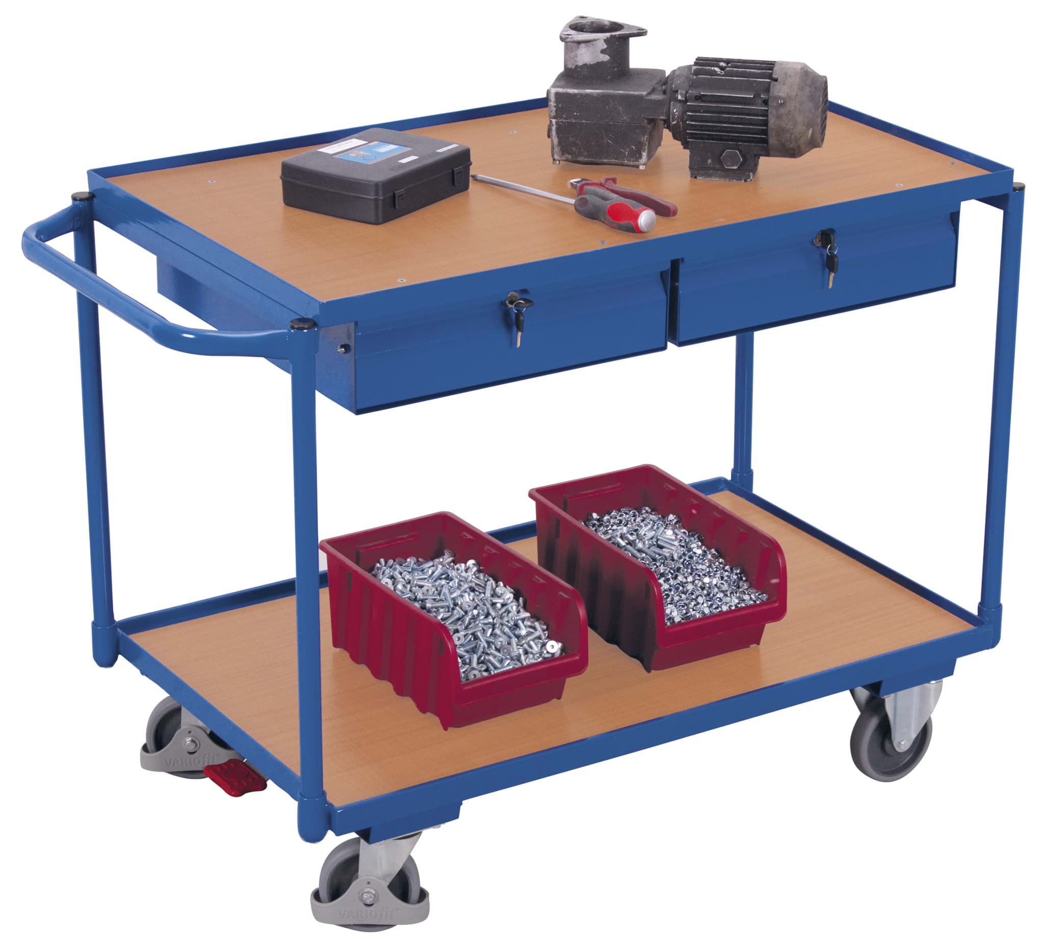 Tischwagen mit 2 Ladeflächen und 2 Schubladen, 1175x625x850 mm BxTxH