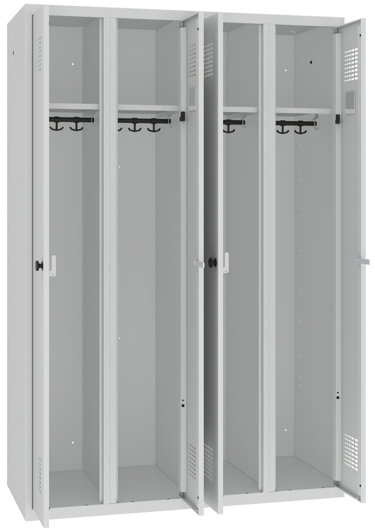 Garderobenschrank 4 Abteile mit 300 mm Abteilbreite gemeinsam schliessend, WZD 340 st