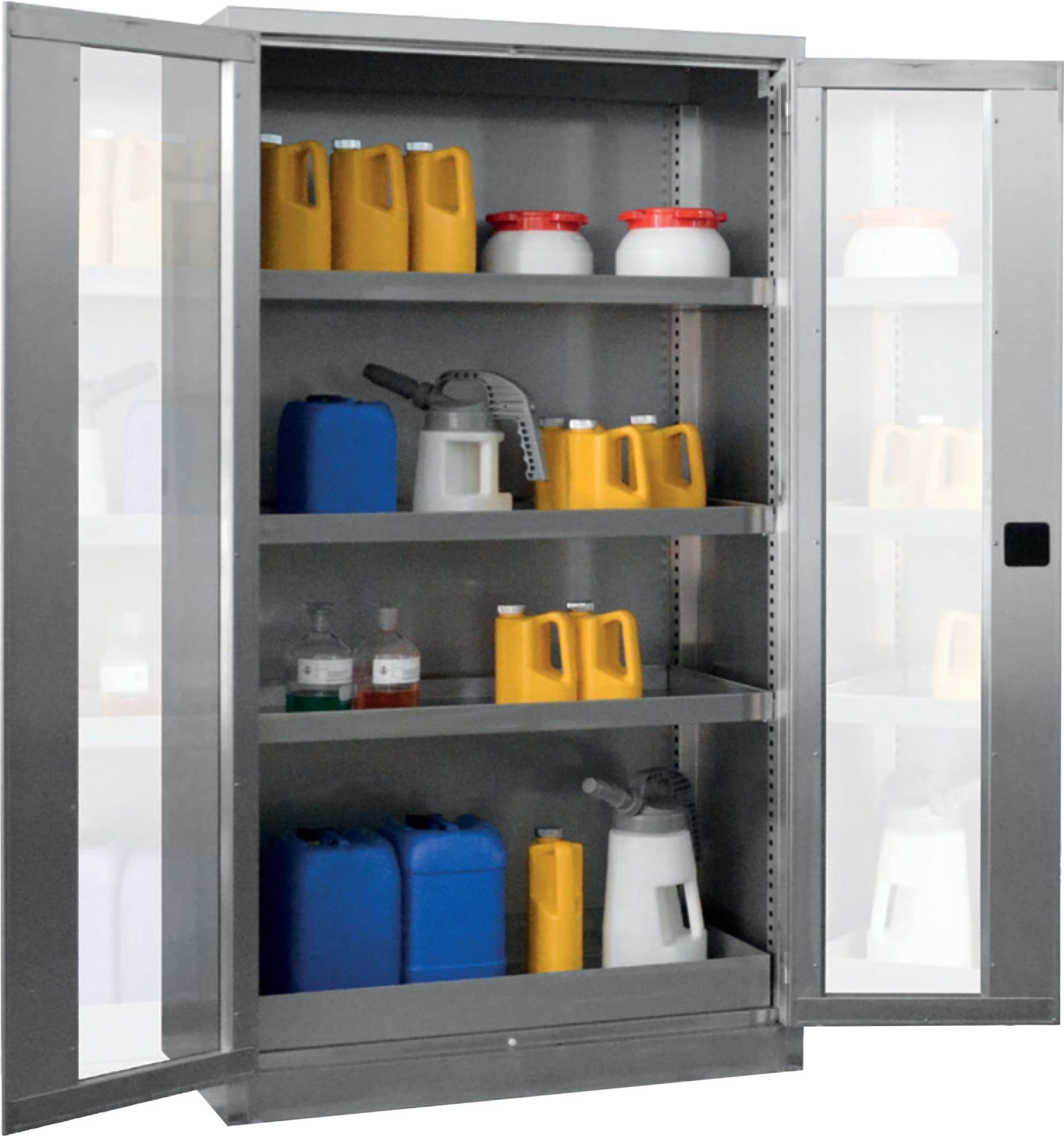 Gefahrenstoff-/Umweltschrank Edelstahl / Plexiglastüren 1800 x 1000 x 500 mm HxBxT