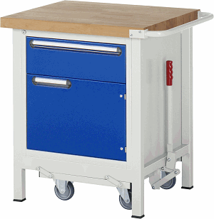 Werkbank mit absenkbarem Fahrgestell Modell 8152, B 750xT 700xH 880mm, Buche-Massiv-Platte 40mm