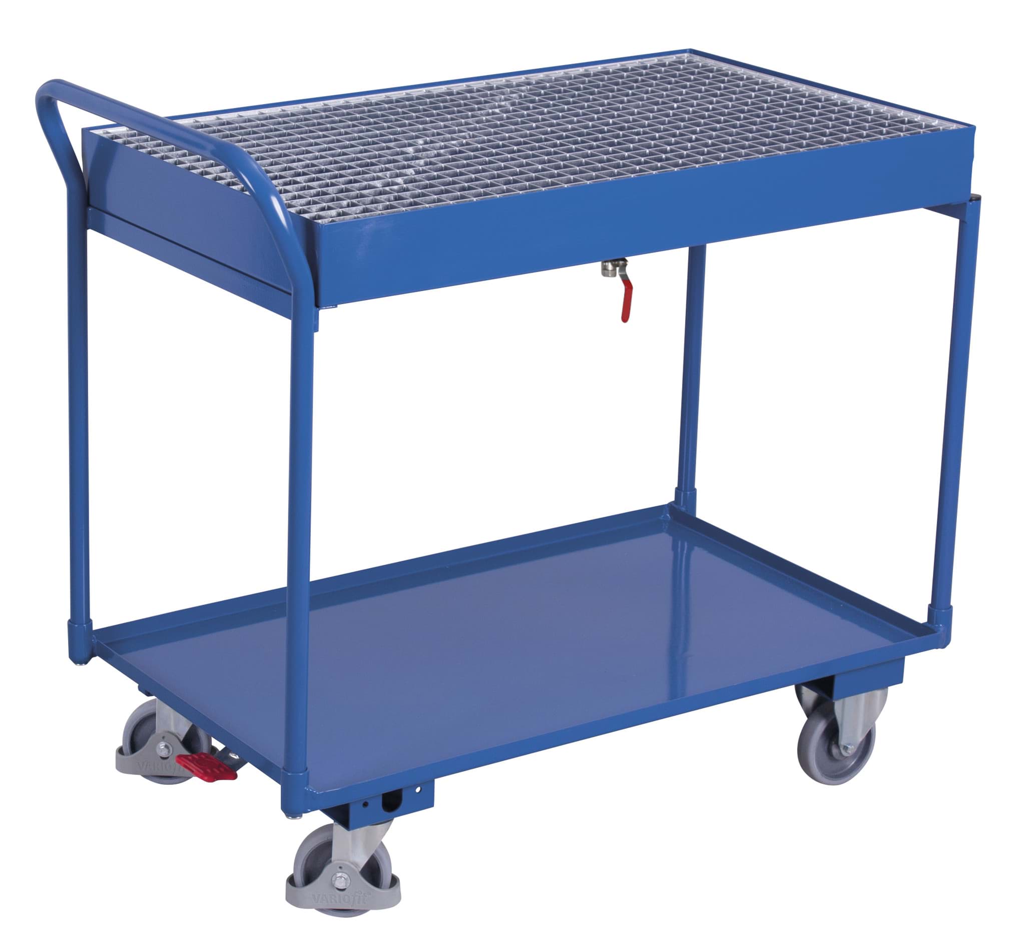 Tischwagen, 2 Wannenebenen, 1125 x 610 x 1020 mm BxTxH, Gitterrost